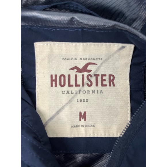 Hollister Women's Size M Full Zip Hooded Windbreaker Navy Blue Sporty Minimalist - Picture 5 of 5